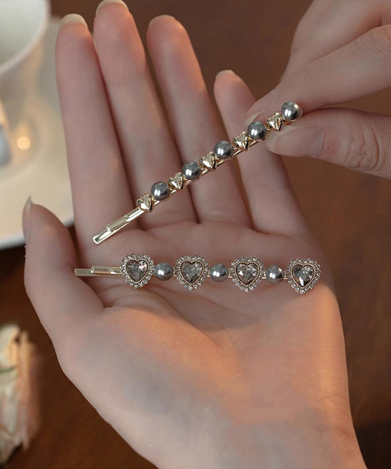 Grey Alloy Crystal Zircon Pearl a Pair Hairpin