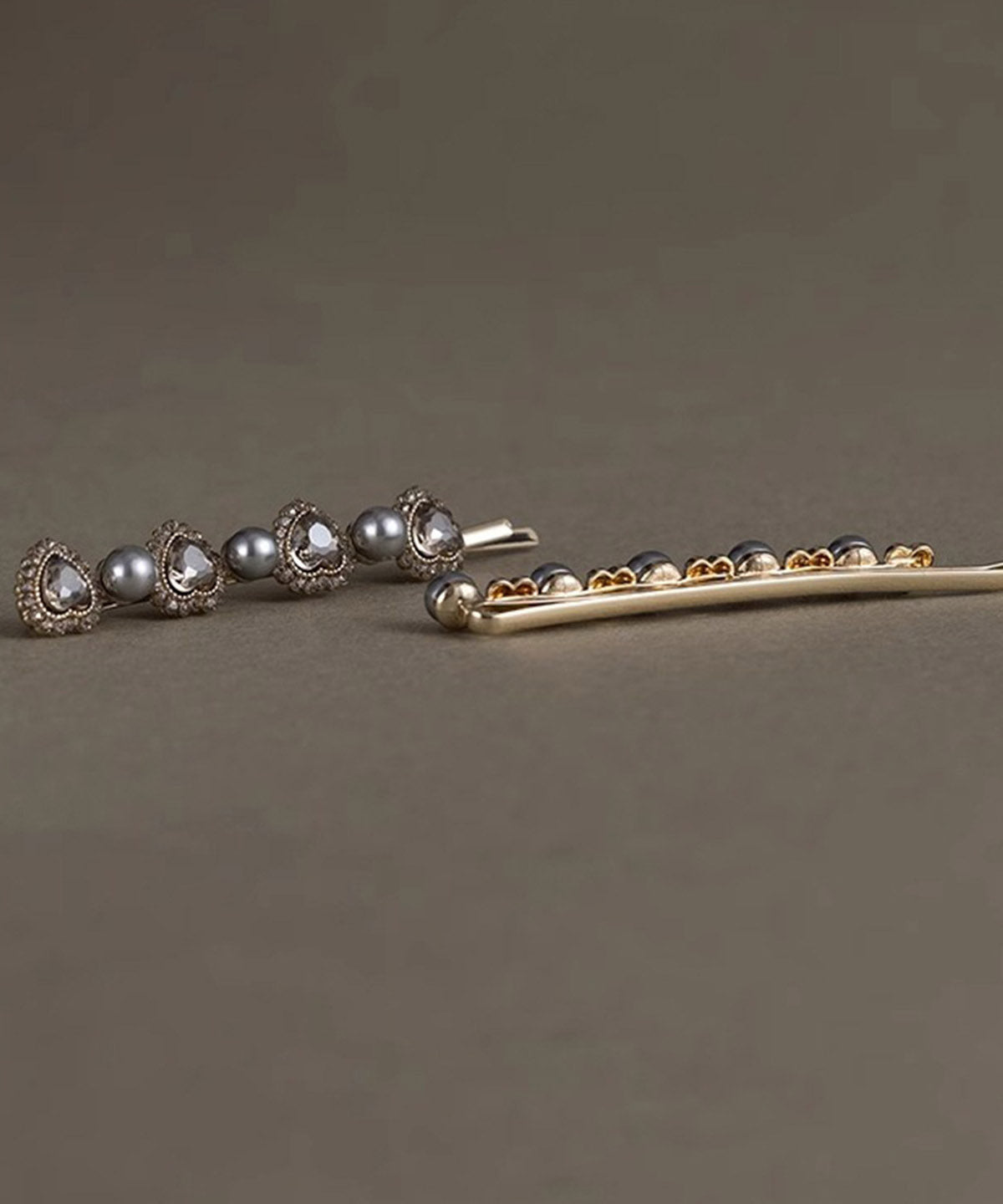 Grey Alloy Crystal Zircon Pearl a Pair Hairpin