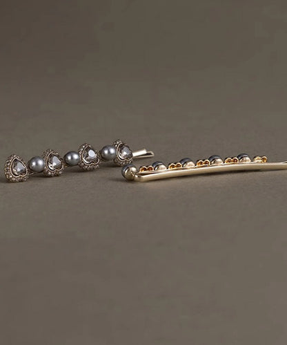 Grey Alloy Crystal Zircon Pearl a Pair Hairpin