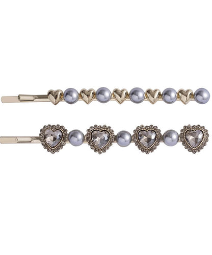Grey Alloy Crystal Zircon Pearl a Pair Hairpin