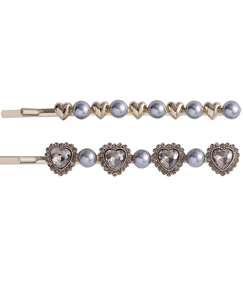 Grey Alloy Crystal Zircon Pearl a Pair Hairpin