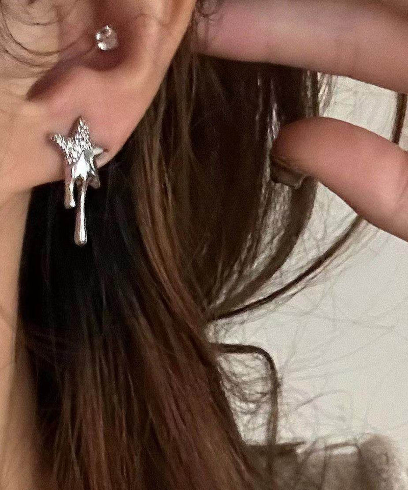 Lava Pentagram Zircon Metal Stud Earrings