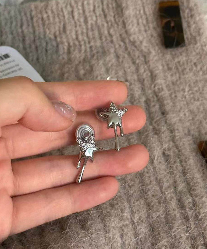Lava Pentagram Zircon Metal Stud Earrings