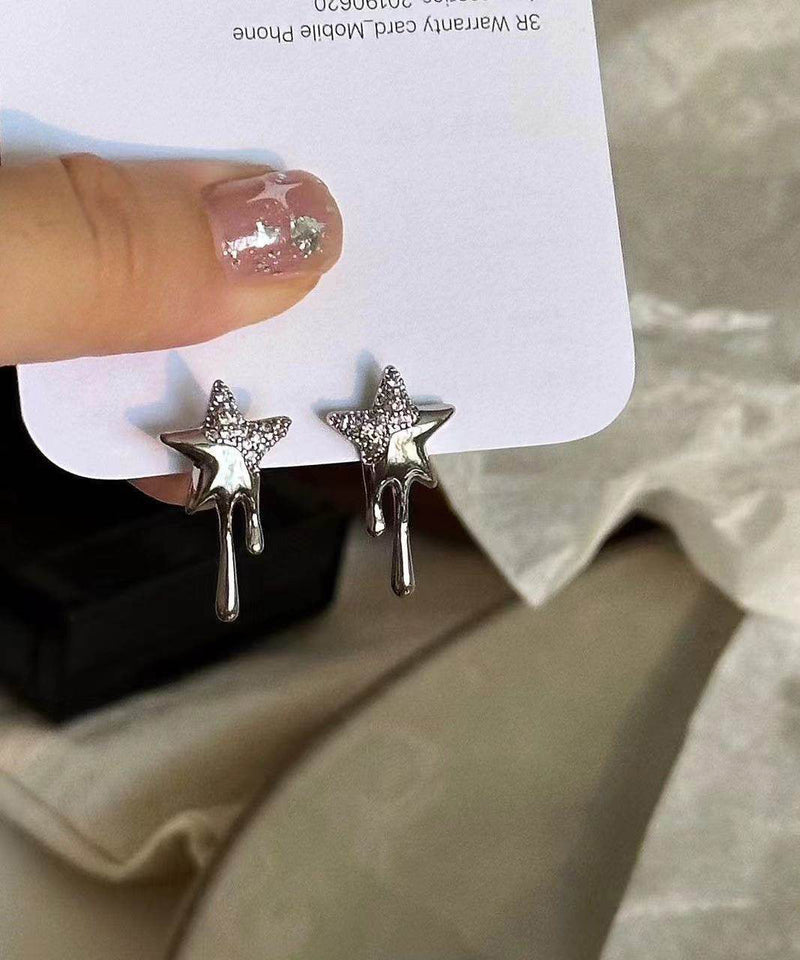 Lava Pentagram Zircon Metal Stud Earrings