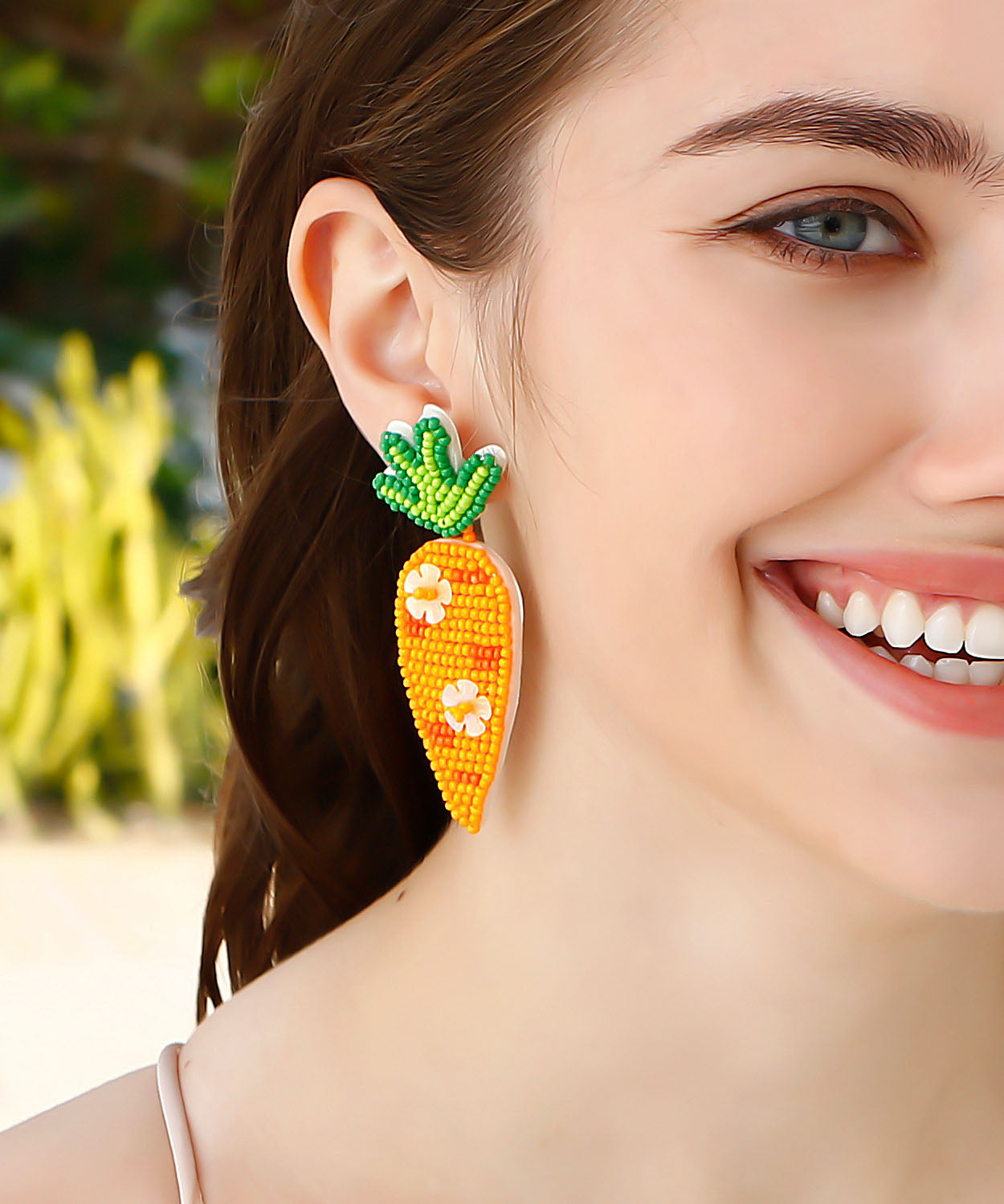Orange Hand Knitting Rice Ball Sequins Radish Drop Earrings
