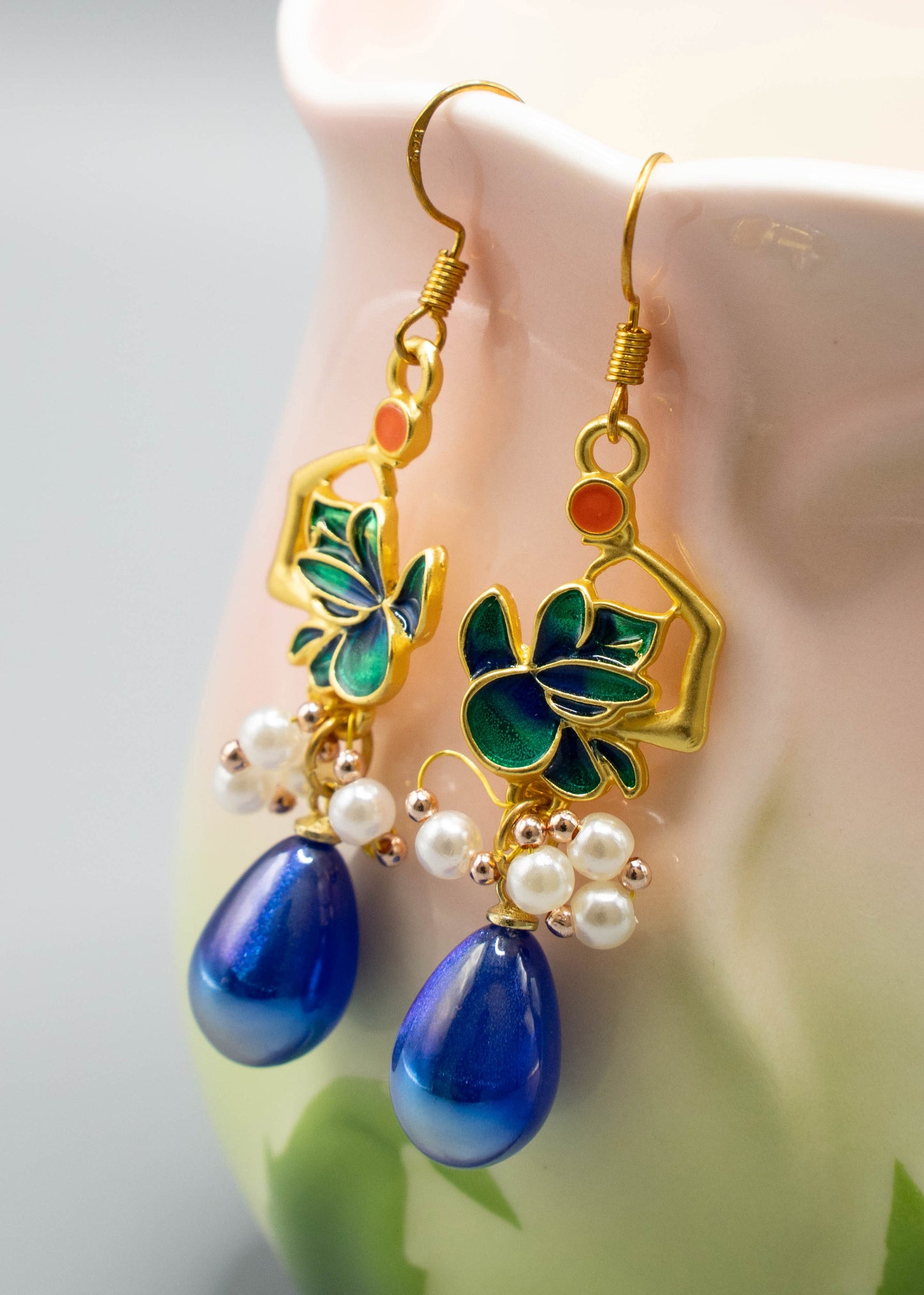 Peacock Blue Water Droplet Gem Stone Drop Earrings