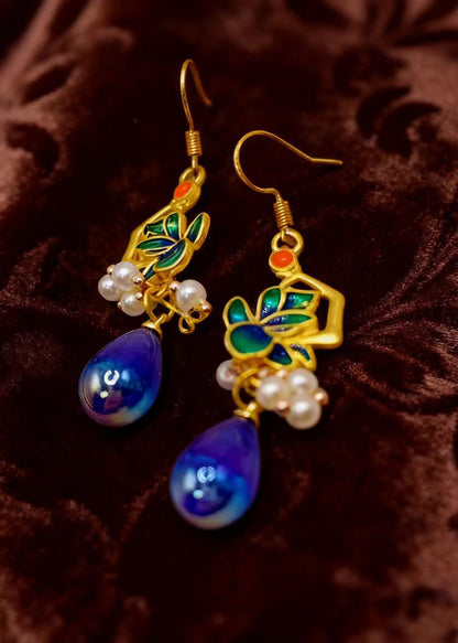 Peacock Blue Water Droplet Gem Stone Drop Earrings