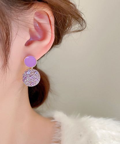 Purple Sterling Silver Alloy Zircon Circular Drop Earrings