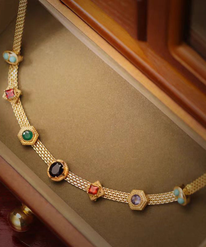 Rainbow Alloy Zircon Turquoise Gem Stone Princess Necklace Wp018