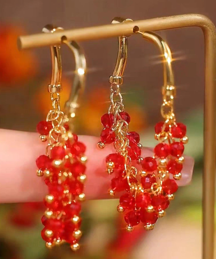 Red Copper Alloy Beading Hoop Earrings