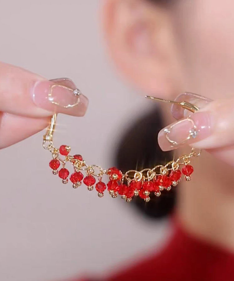 Red Copper Alloy Beading Hoop Earrings