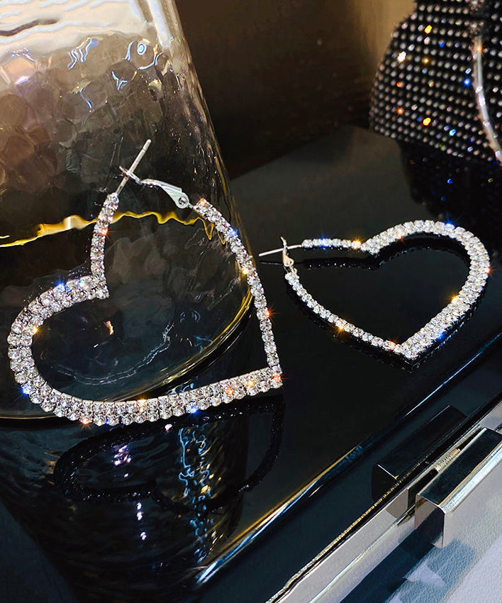 Silk Sterling Silver Alloy Zircon Love Hoop Earrings