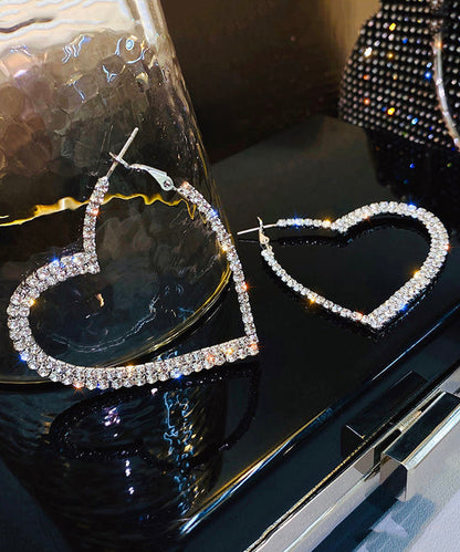 Silk Sterling Silver Alloy Zircon Love Hoop Earrings
