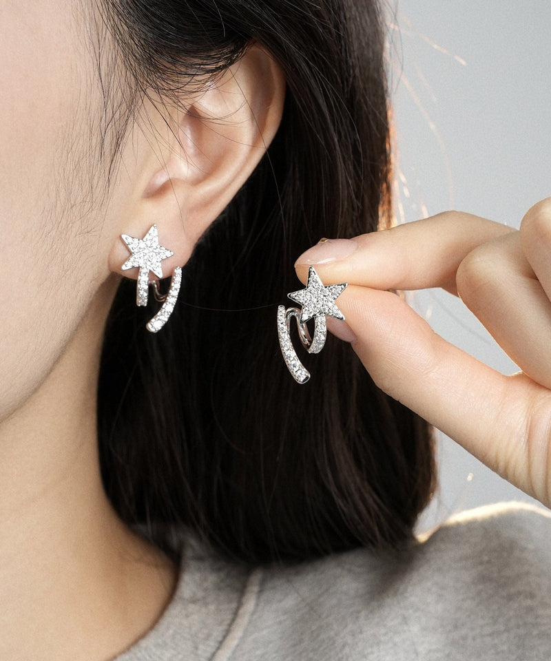 Silk Sterling Silver Zircon Pentagram Stud Earrings