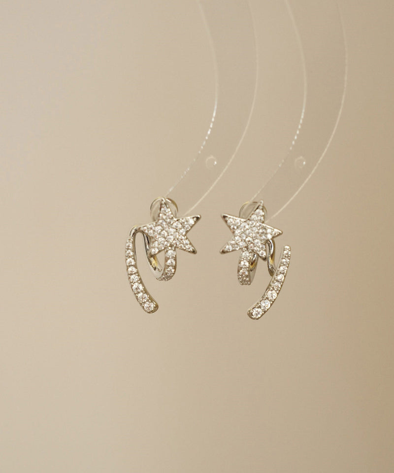Silk Sterling Silver Zircon Pentagram Stud Earrings