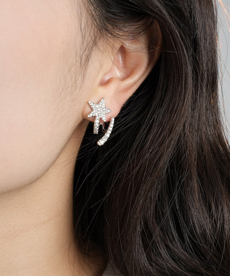 Silk Sterling Silver Zircon Pentagram Stud Earrings