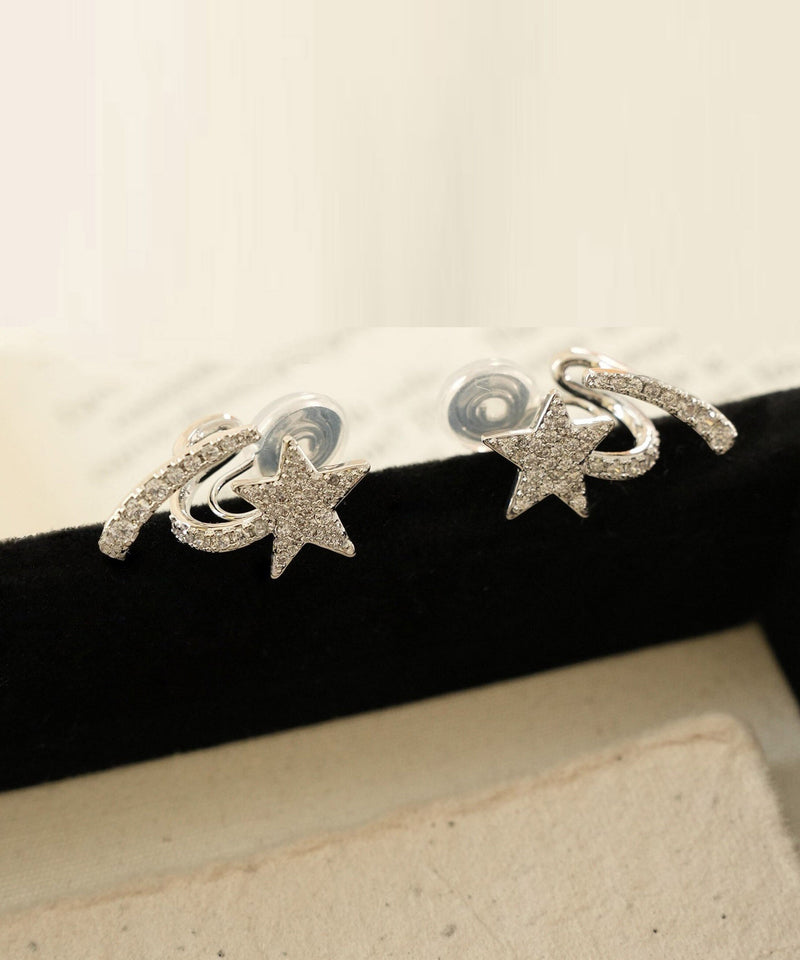 Silk Sterling Silver Zircon Pentagram Stud Earrings
