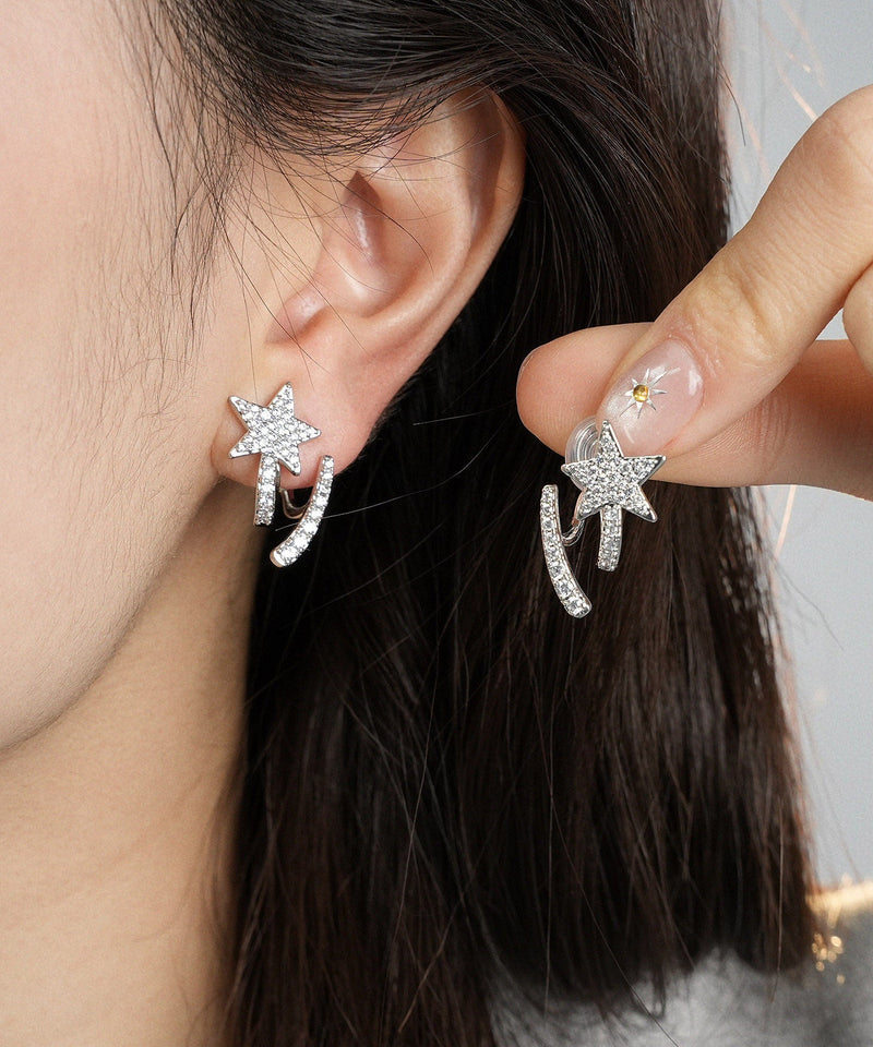 Silk Sterling Silver Zircon Pentagram Stud Earrings