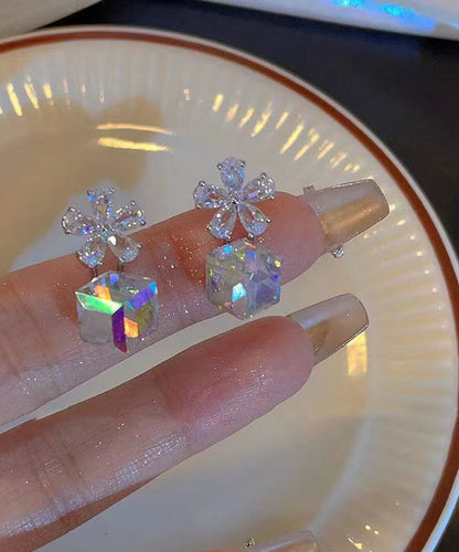 Sterling Silver Sugar Cube Crystal Drop Earrings