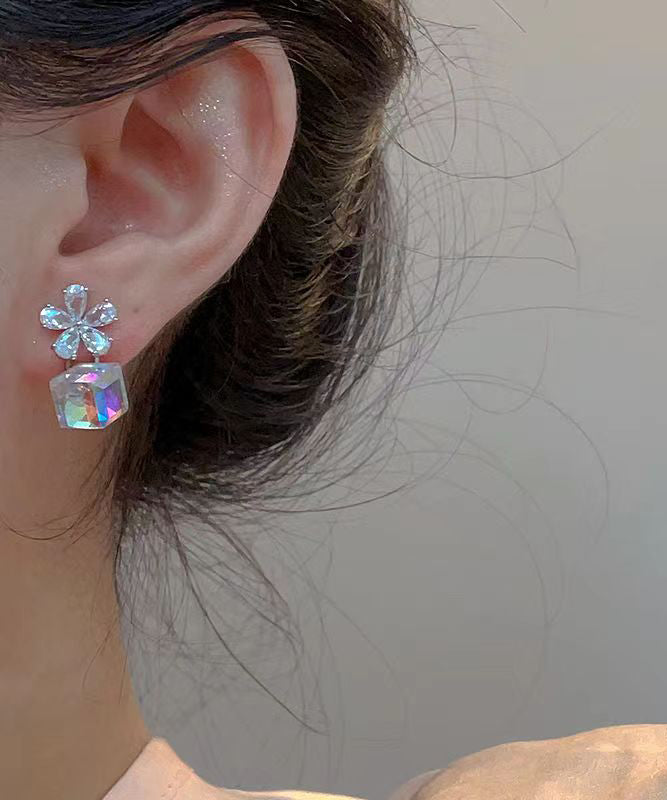 Sterling Silver Sugar Cube Crystal Drop Earrings