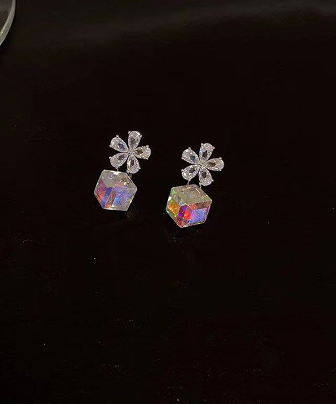 Sterling Silver Sugar Cube Crystal Drop Earrings