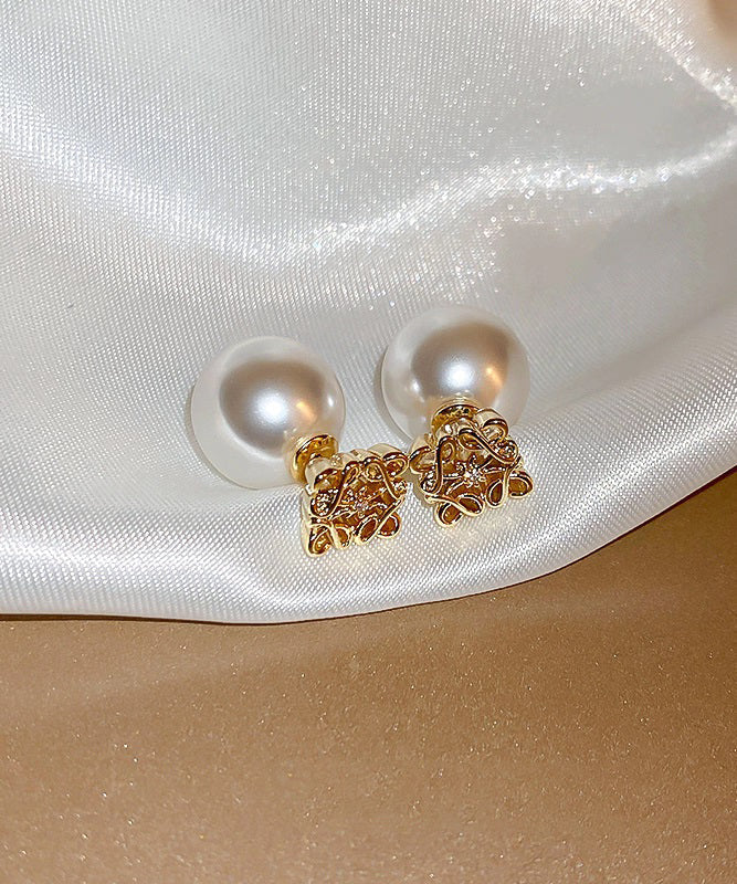 White Copper Overgild Pearl Stud Earrings