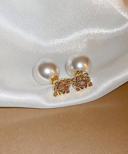 White Copper Overgild Pearl Stud Earrings