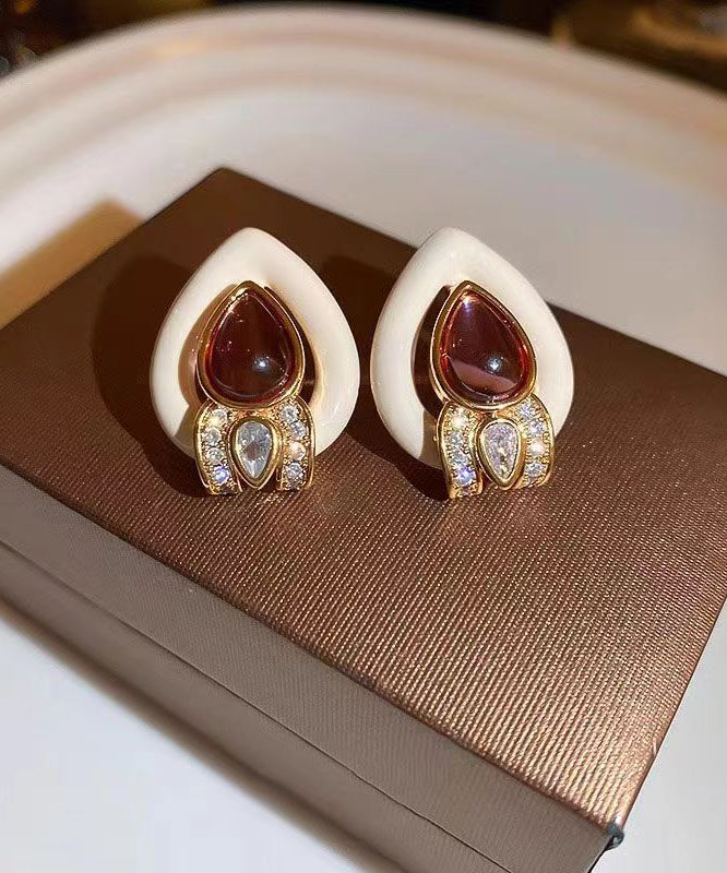 White Sterling Silver Overgild Zircon Crystal Water Drop Stud Earrings