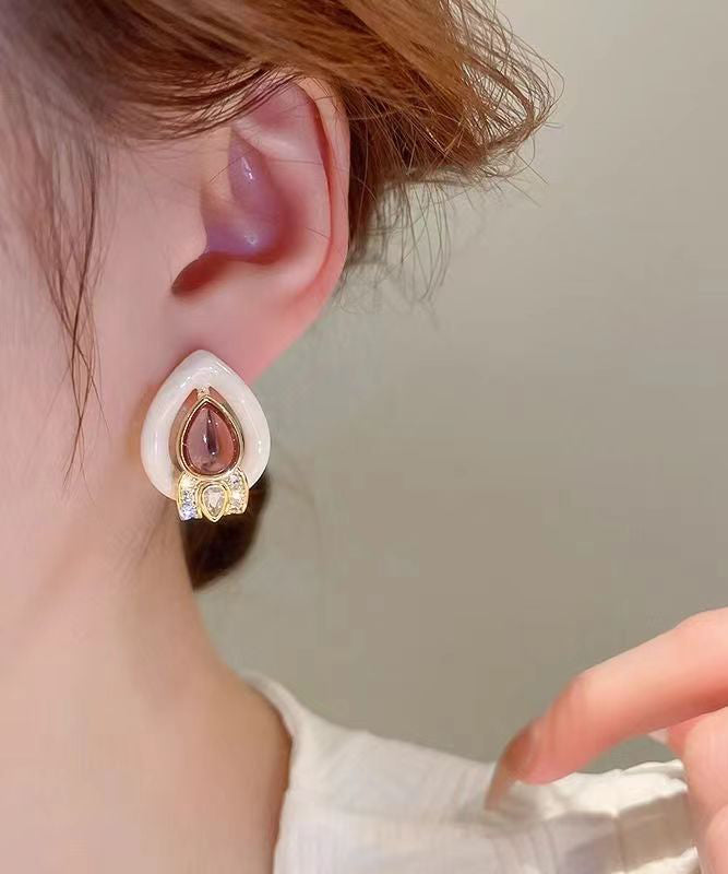 White Sterling Silver Overgild Zircon Crystal Water Drop Stud Earrings