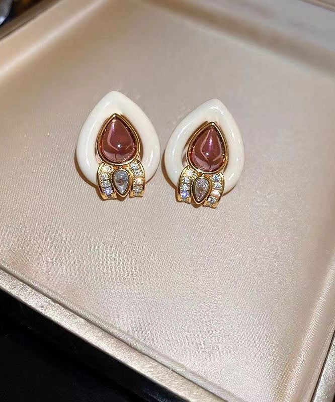 White Sterling Silver Overgild Zircon Crystal Water Drop Stud Earrings