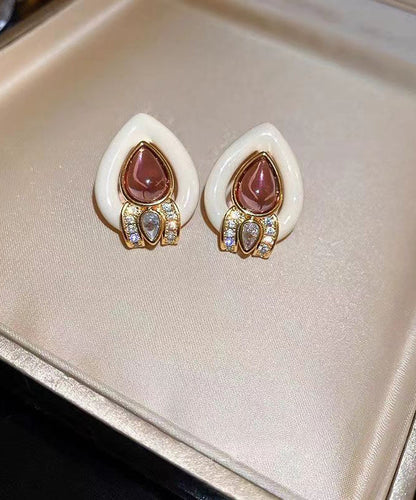 White Sterling Silver Overgild Zircon Crystal Water Drop Stud Earrings