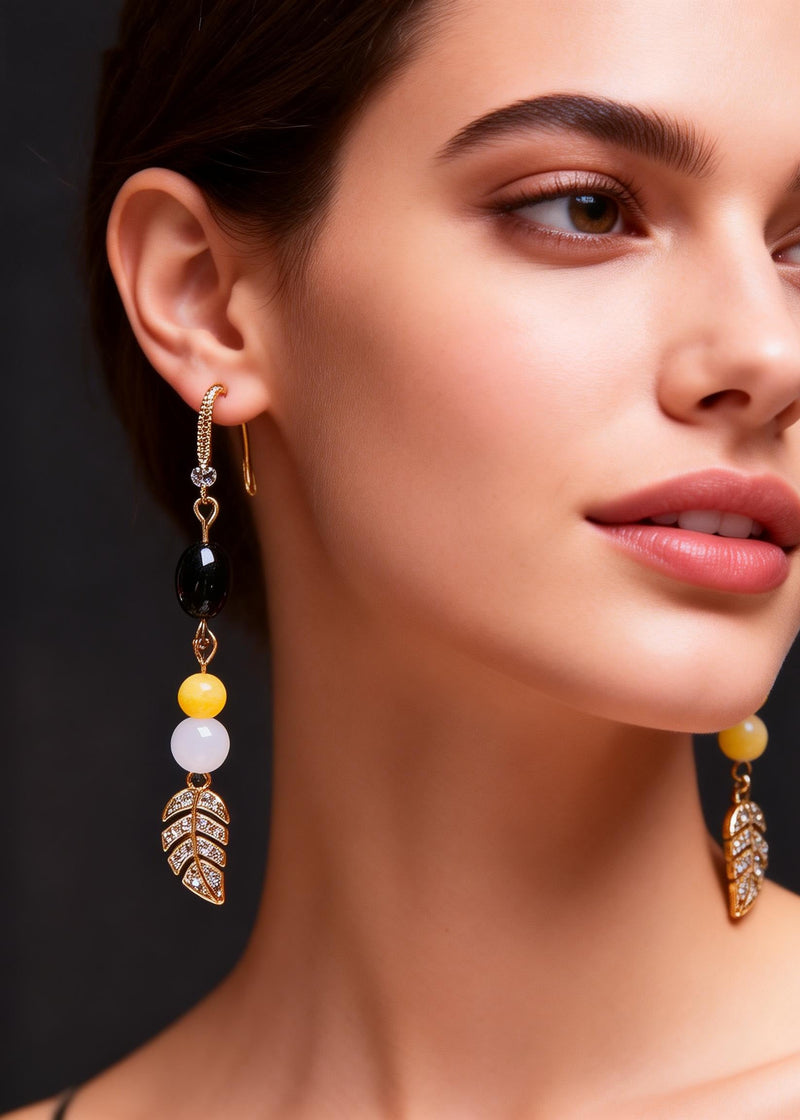 Zircon Leaf Sparkling Drop Earrings