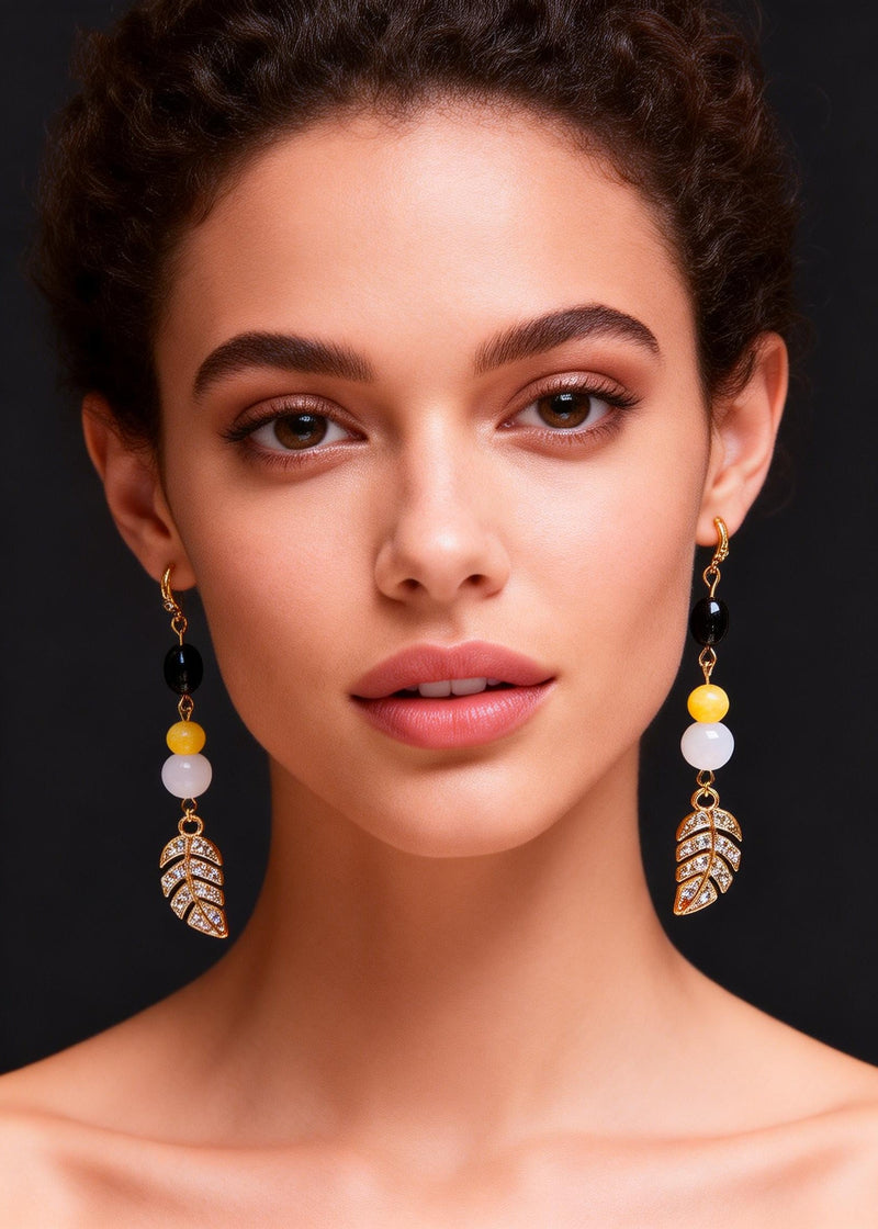 Zircon Leaf Sparkling Drop Earrings