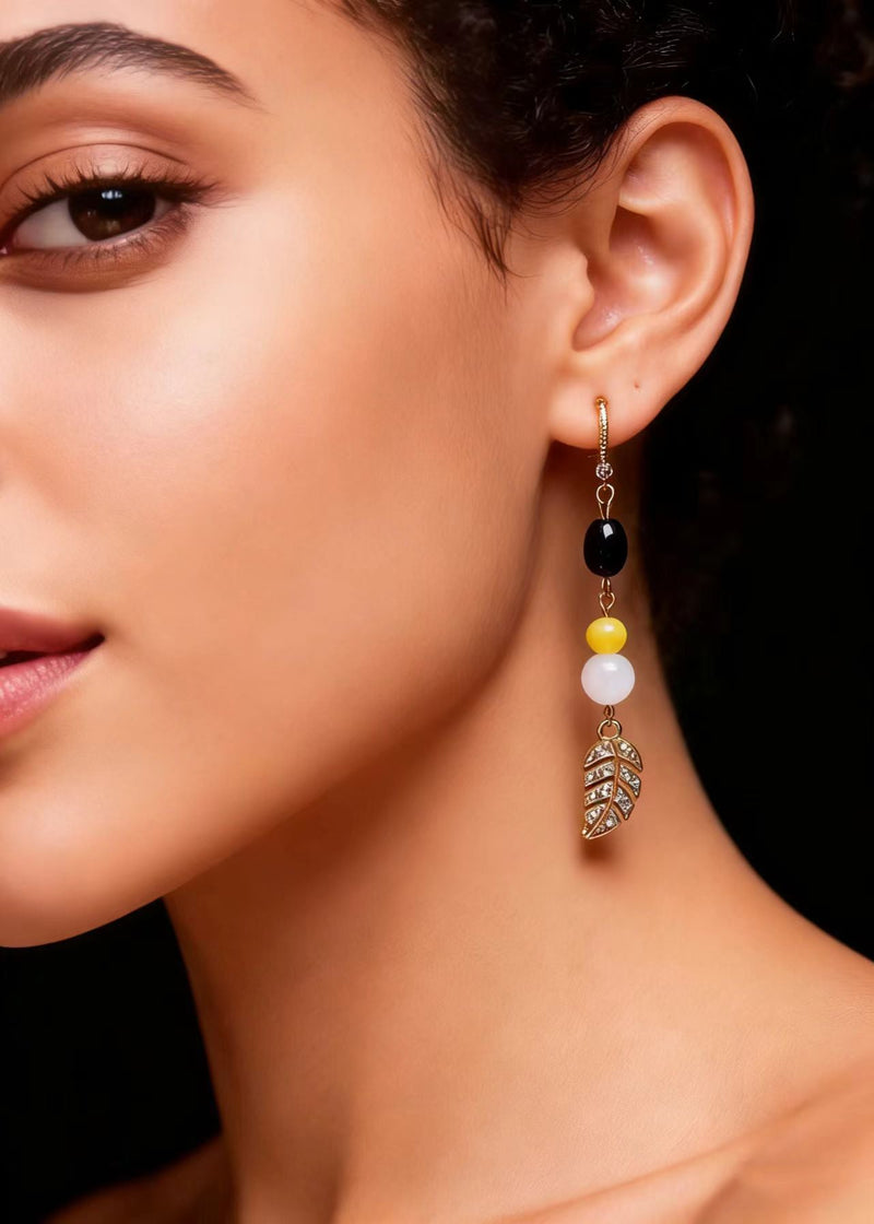 Zircon Leaf Sparkling Drop Earrings