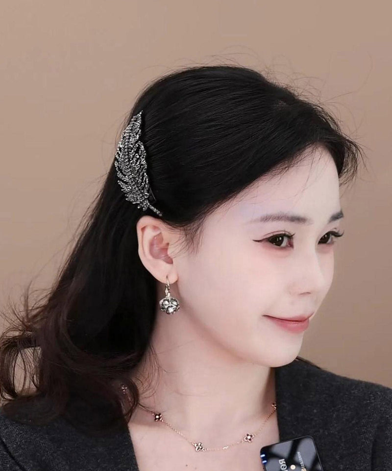 Fine Black Alloy Zircon Leaf Hairpin