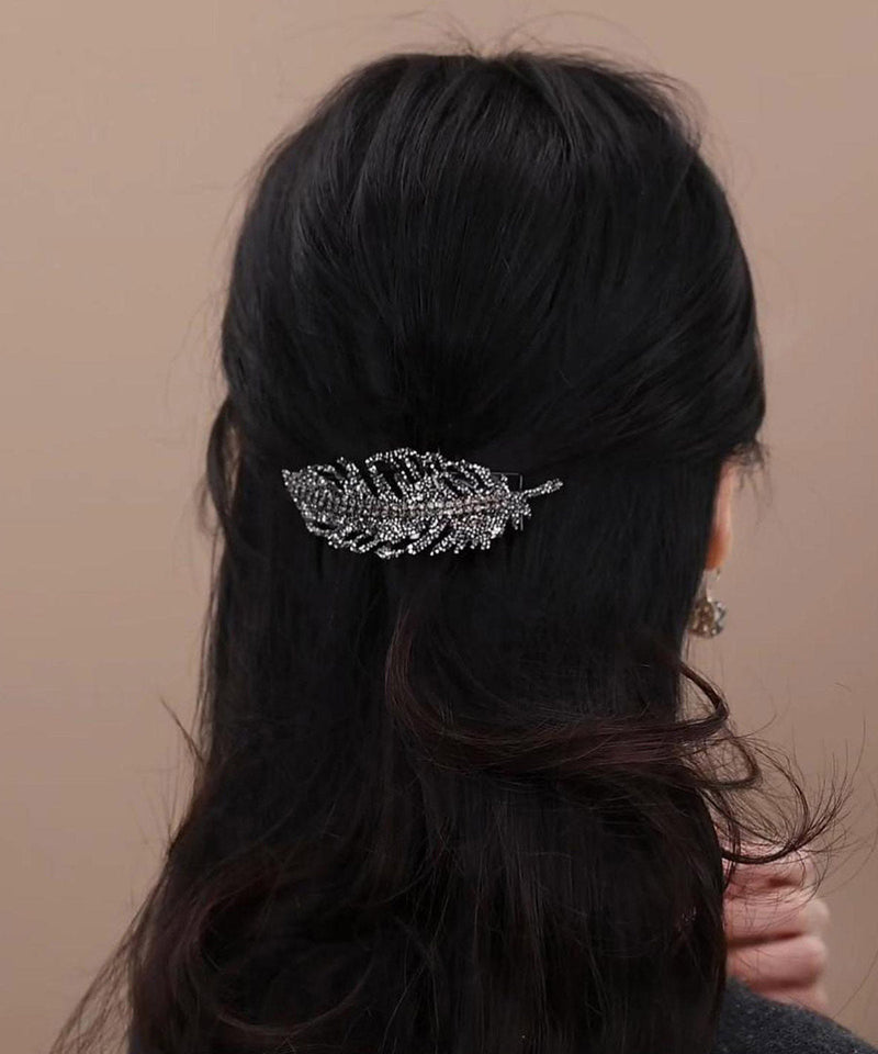 Fine Black Alloy Zircon Leaf Hairpin