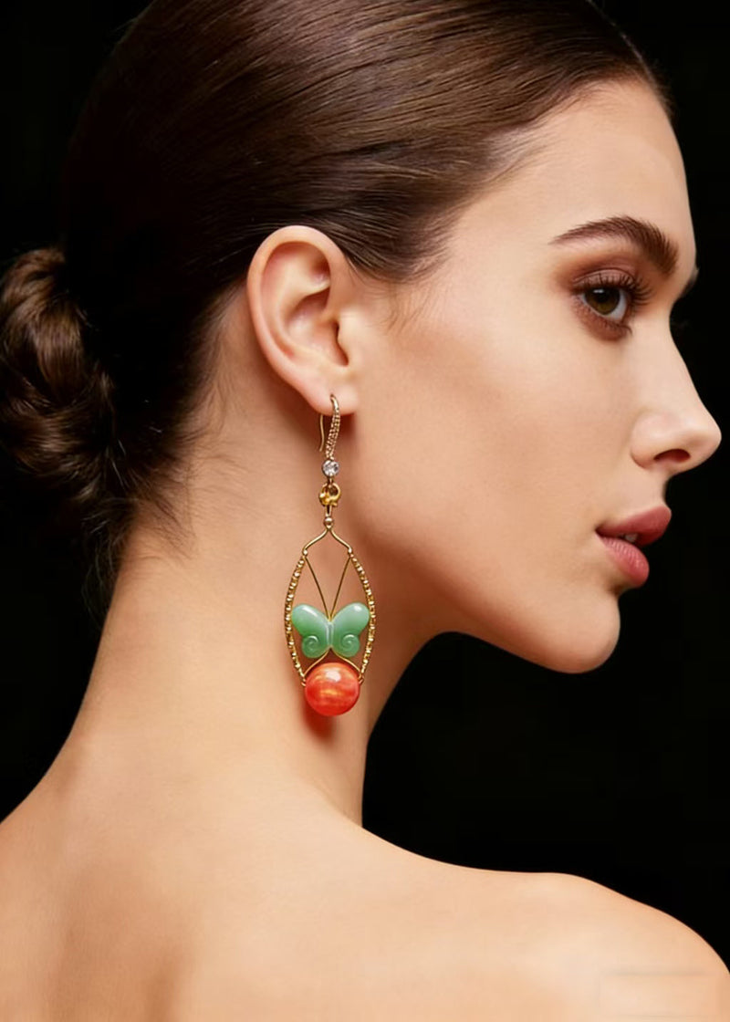 Fine Butterfly Jade Original Design Drop Earrings
