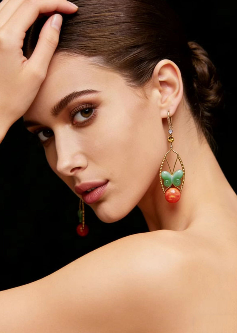 Fine Butterfly Jade Original Design Drop Earrings
