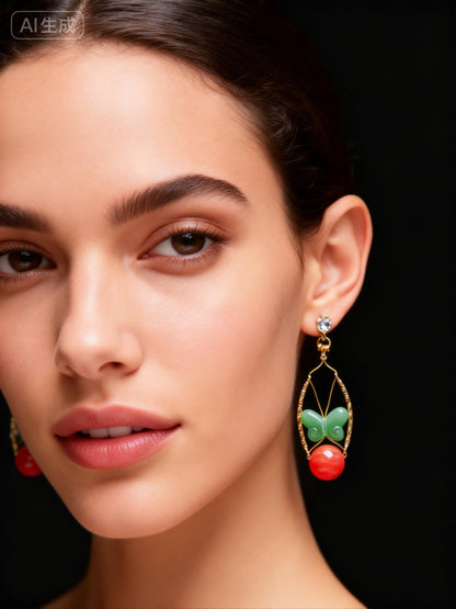 Fine Butterfly Jade Original Design Drop Earrings