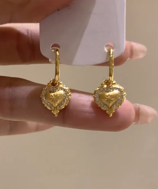 Fine Gold Sterling Silver Overgild Zircon Love Drop Earrings