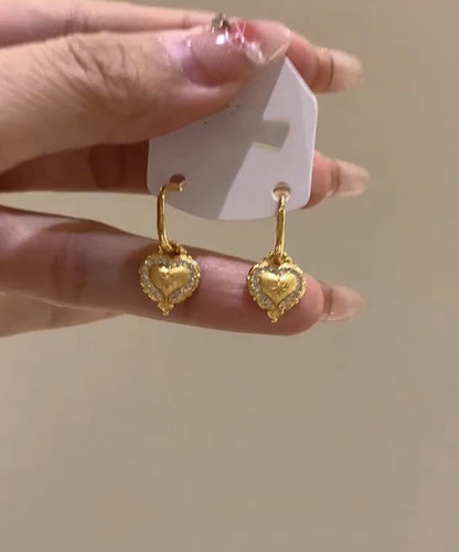 Fine Gold Sterling Silver Overgild Zircon Love Drop Earrings