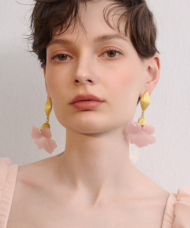 Fine Pink Exaggeration Gold Plated Drop Earrings