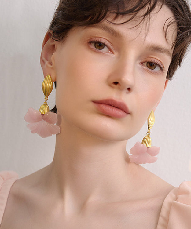 Fine Pink Exaggeration Gold Plated Drop Earrings
