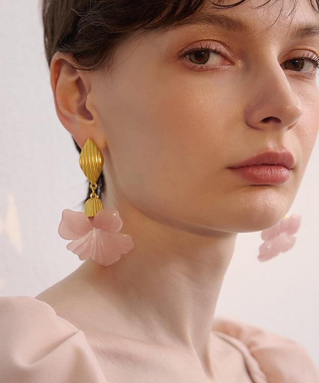 Fine Pink Exaggeration Gold Plated Drop Earrings