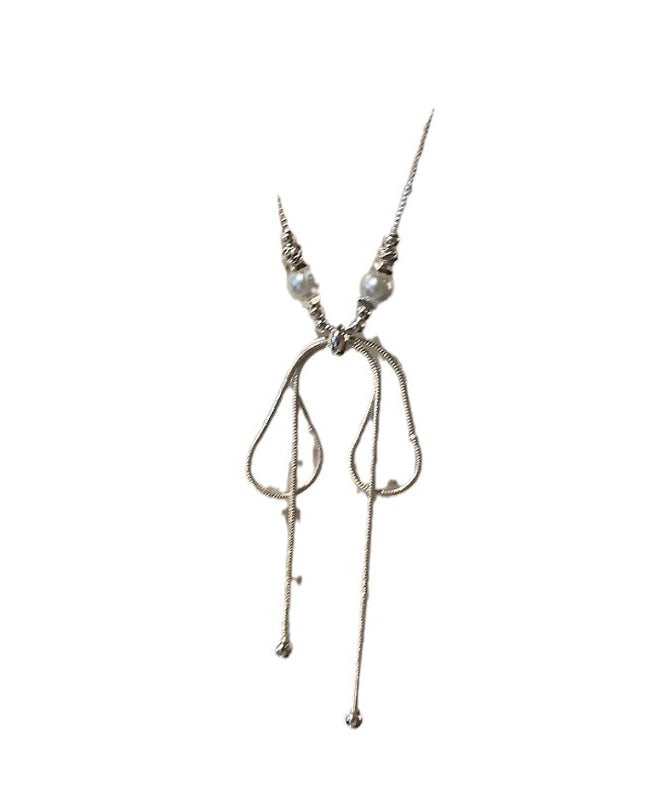 Fine Silk Alloy Pearl Bow Pendant Necklace Yu002