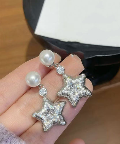 Fine Silk Copper Zircon Pearl Star Drop Earrings
