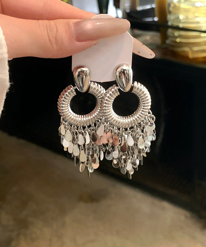 Fine Silk Metal Sequins Tassel Drop Earrings