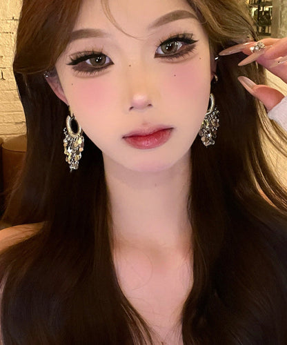 Fine Silk Metal Sequins Tassel Drop Earrings