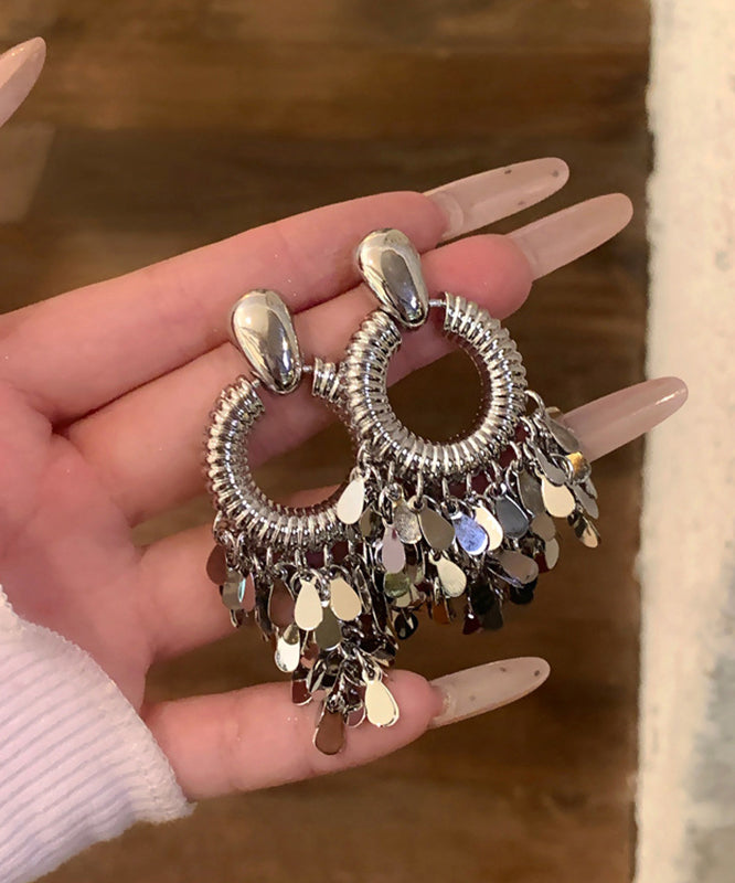 Fine Silk Metal Sequins Tassel Drop Earrings