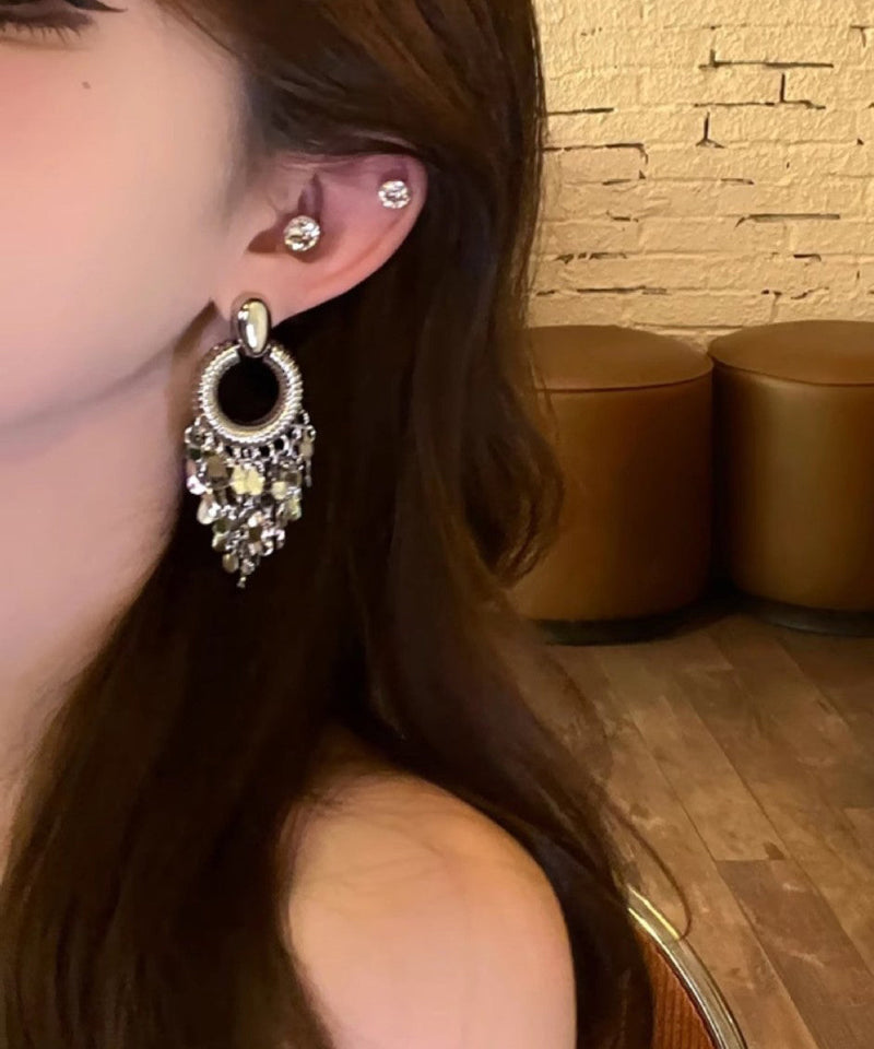 Fine Silk Metal Sequins Tassel Drop Earrings